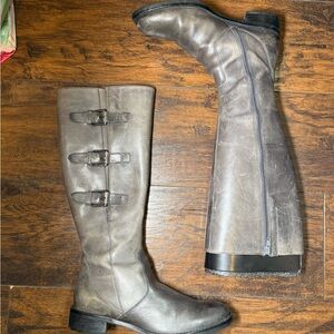 Ecco Women's Tall Buckle Combat Boots in Gray